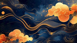 梦幻国风云海星空插画