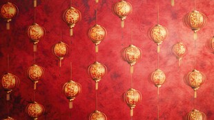 红色背景上的中式灯笼阵列