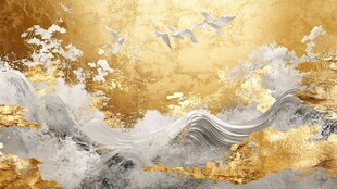 金白海浪飞鸟梦幻景象