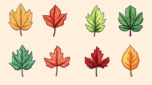 多彩手绘秋叶插画素材