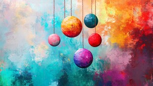 彩色星球悬挂梦幻背景图