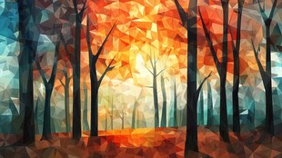 秋日森林绚丽几何光影