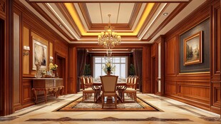 豪华实木风餐厅室内设计