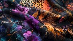 多彩花卉豹纹印花布料