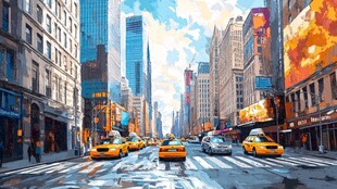 繁华都市街头的多彩景象