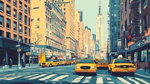 纽约街头的黄色出租车风景