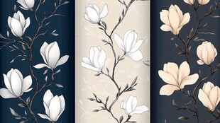 三幅玉兰花枝装饰画图案