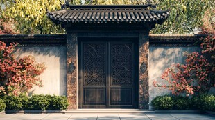 中式古典宅院大门景致