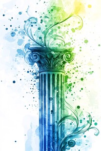 水彩绘希腊风格立柱艺术