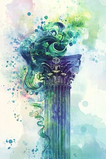 水彩绘罗马柱奇幻艺术风