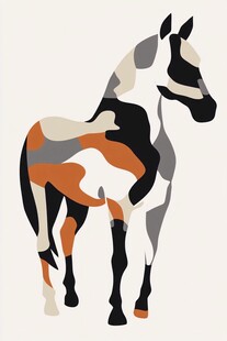 彩色拼贴风站立马匹形象