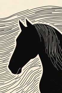黑色骏马线条风艺术剪影