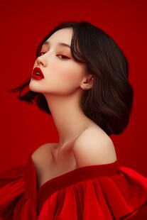 红唇红裙时尚魅力女性
