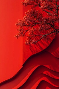 红墙旁绽放的绚烂花枝