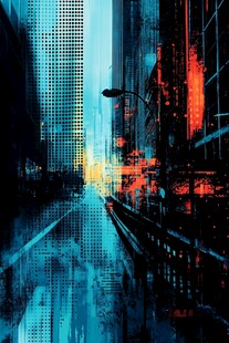 未来都市霓虹夜景幻想