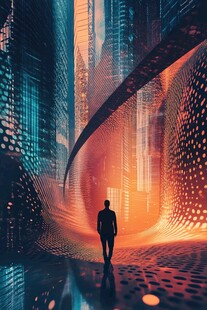未来都市中独行的身影