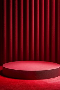 红色圆形舞台与褶皱幕布