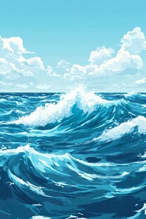 蓝色海洋中的翻涌浪花