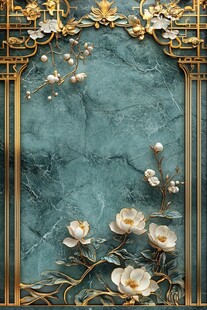 中式金框玉兰花背景装饰