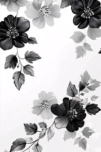 黑白花卉图案装饰画
