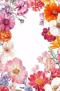 缤纷花卉环绕的唯美边框