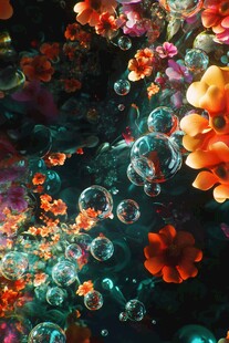 梦幻花朵与气泡奇幻图景