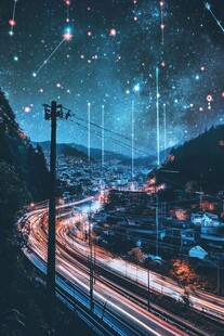 梦幻星夜下的城市公路美景