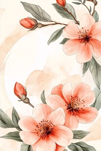 春日桃花水彩花卉插画