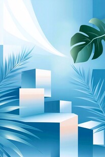 清新蓝调几何与绿植风景