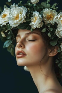 头戴白花的梦幻优雅女子