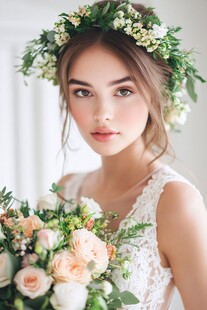 头戴花环的优雅新娘