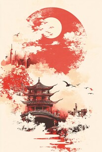 中式古韵 亭台楼阁映红日