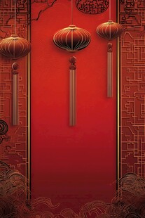 中式红底灯笼喜庆背景图