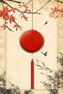 中式古典风红色挂饰背景图