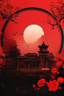 中式月夜古建筑浪漫图景