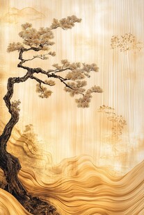 中式写意松景艺术背景图