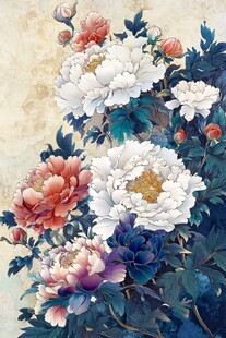 国色牡丹花卉艺术插画