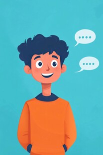 微笑男孩与对话气泡