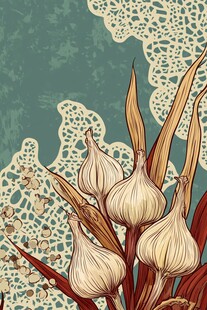 复古风蒜插画与蕾丝背景