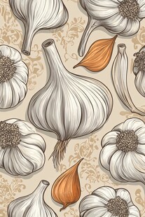 手绘大蒜图案背景设计图