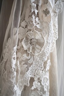 精致蕾丝婚纱细节特写