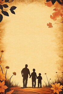 秋日父子漫步温馨图景