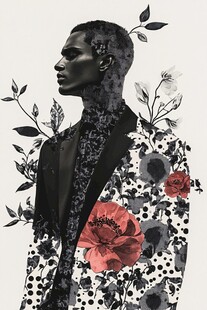 花卉装饰的男士时尚侧影