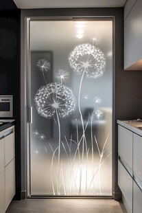 厨房玻璃门的蒲公英图案