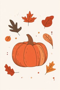 秋日南瓜与落叶插画