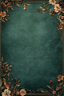 复古绿底花卉边框背景图
