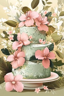 三层花卉装饰的清新蛋糕