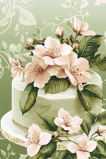 春日繁花装饰的清新蛋糕