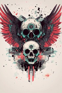 双骷髅配羽翼奇幻插画