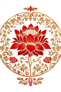 中式莲花圆形传统花纹图案